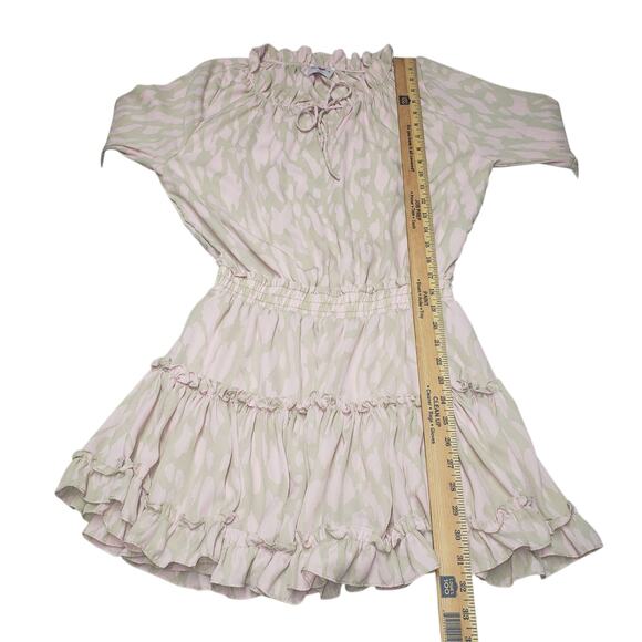 Buddy Love Leopard Print Zozo Mini Dress Sz M Pink Tan Ruffle Bell Sleeve Boho - Picture 10 of 12